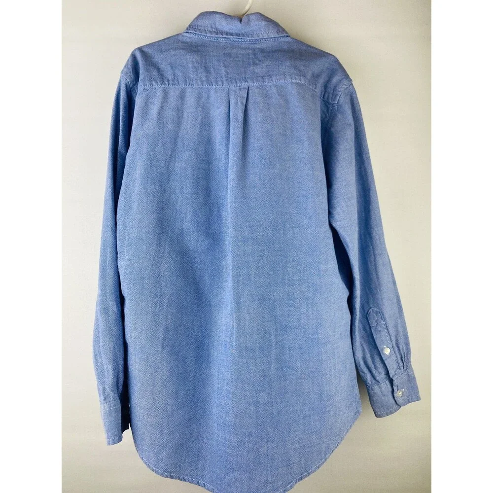 Childrens Place Boys Button Down Denim Shirt M 7/8 Blue Long Sleeve w/Pocket